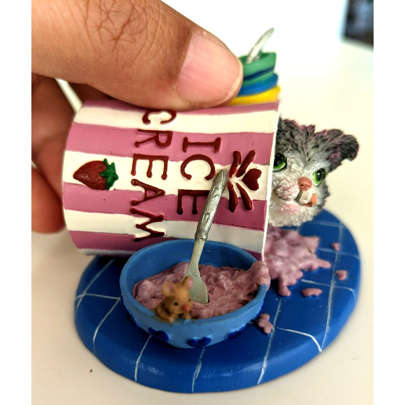 Vintage Gary Patterson LITTLE RASCAL Cat Ornament 2002 Ice Cream Danbury Mint - Picture 2 of 9